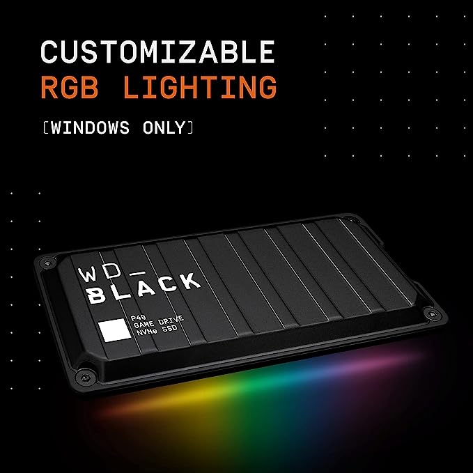 WD_BLACK 1TB P40 Game Drive SSD USB-C USB 3.2 Gen 2x2 External NVMe Solid State Drive up to 2000 MB/s Customizable RGB lighting works with Playstation, Xbox, PC, & Mac