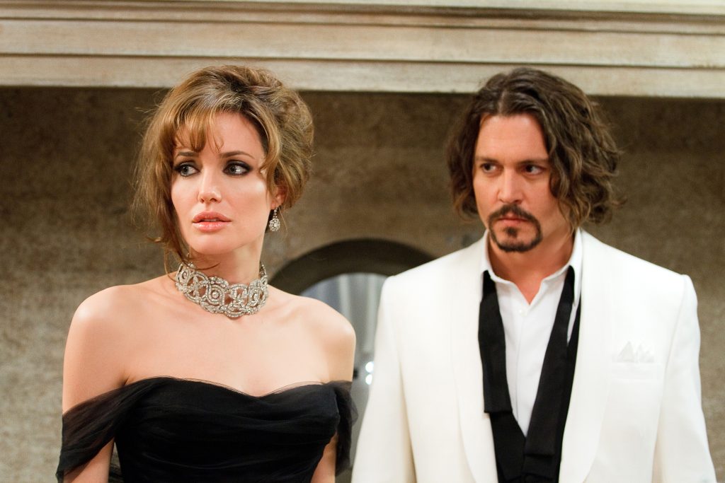 Angelina Jolie and Johnny Depp in a still from The Tourist