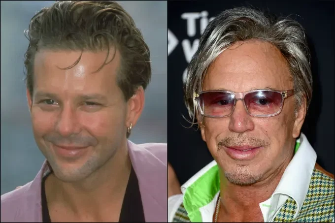 Mickey Rourke in 1989 and 2014