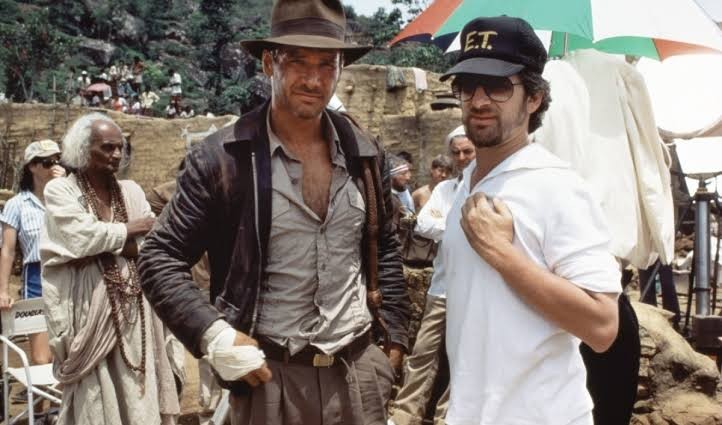 Harrison Ford and Steven Spielberg on the set of Indiana Jones