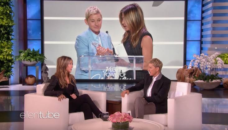 Jennifer Aniston and Ellen DeGeneres. Pic credit: Ellentube