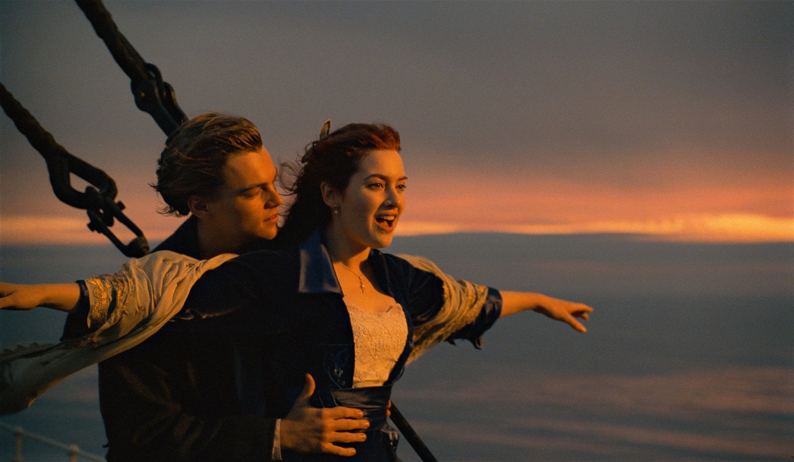 Leonardo DiCaprio and Kate Winslet doing the iconic scene.