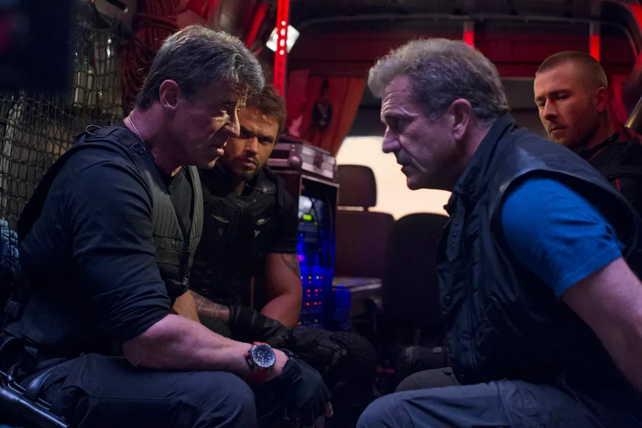 Mel Gibson and Sylvester Stallone in The Expendables 3