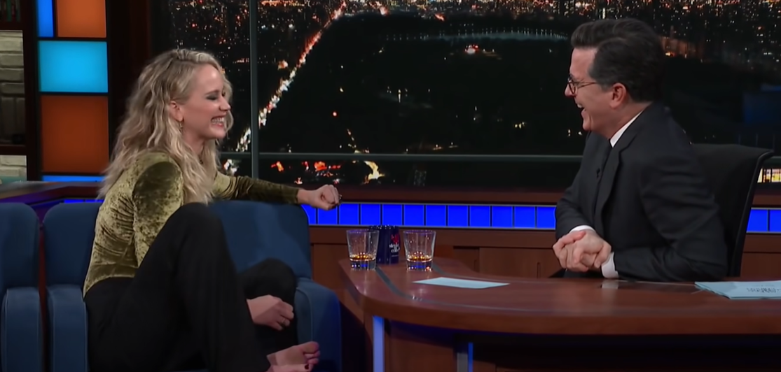 Jennifer Lawrence at the Tonight Show with Stephen Colbert