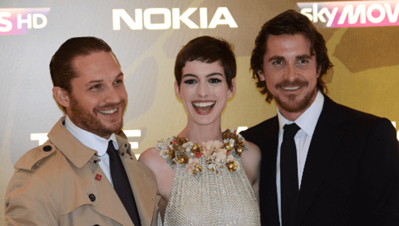 Christian Bale and Tom Hardy with Anne Hathaway
