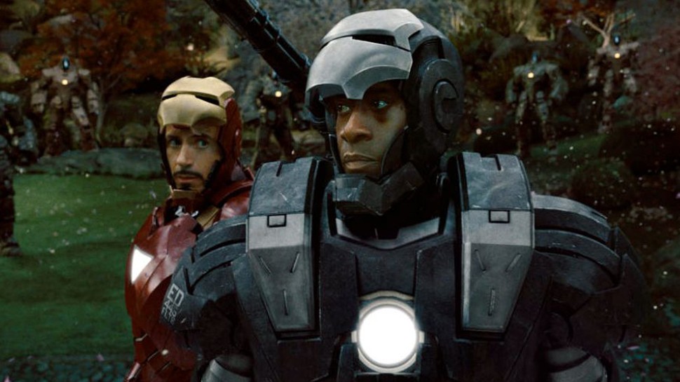 Robert Downey Jr. and Don Cheadle as Iron Man and War Machine