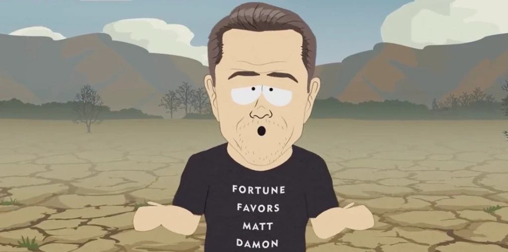Matt Damon being ridiculed in a South Park episode following the crypto debacle