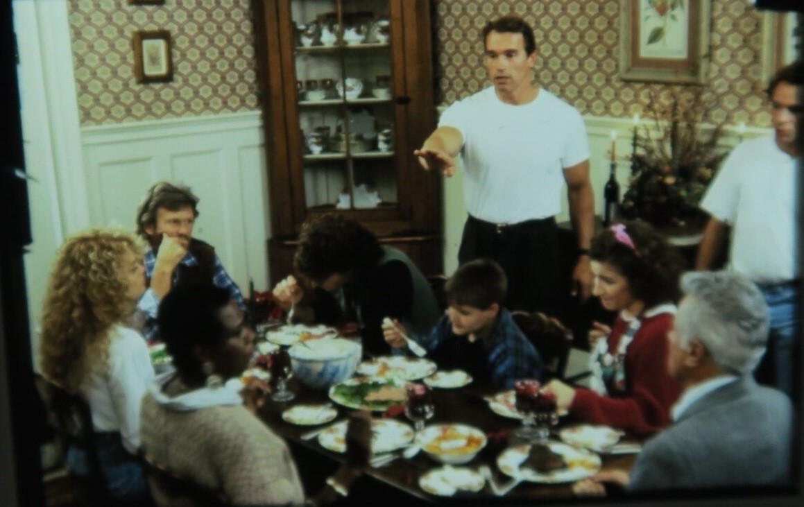 Arnold Schwarzenegger on the sets of Christmas in Connecticut
