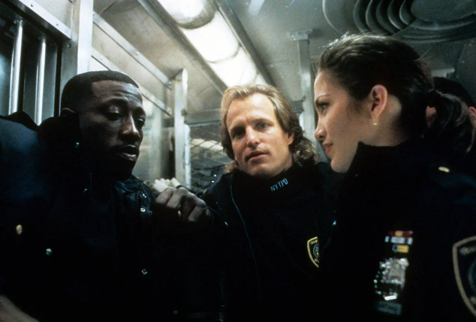 Wesley Snipes, Woody Harrelson and Jennifer Lopez in a still from Money Train