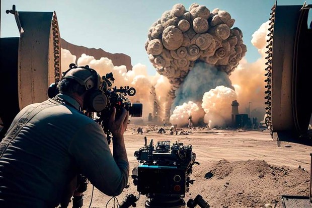 Director Christopher Nolan filming the bomb scene