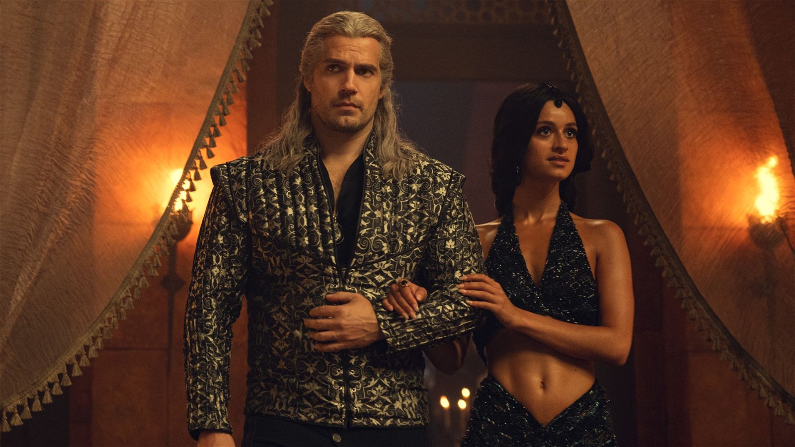 Anya Chalotra and Henry Cavill in The Witcher