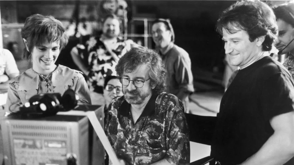 Steven Spielberg behind the scenes on the sets of Hook 