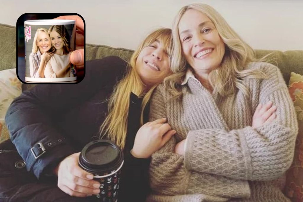 Kaley Cuoco and Sharon Stone and the mug Cuoco gifted Stone