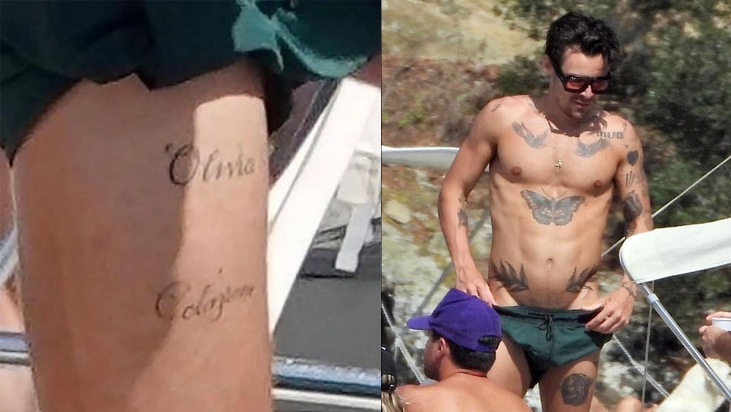 Harry Styles flashed his leg tattoo