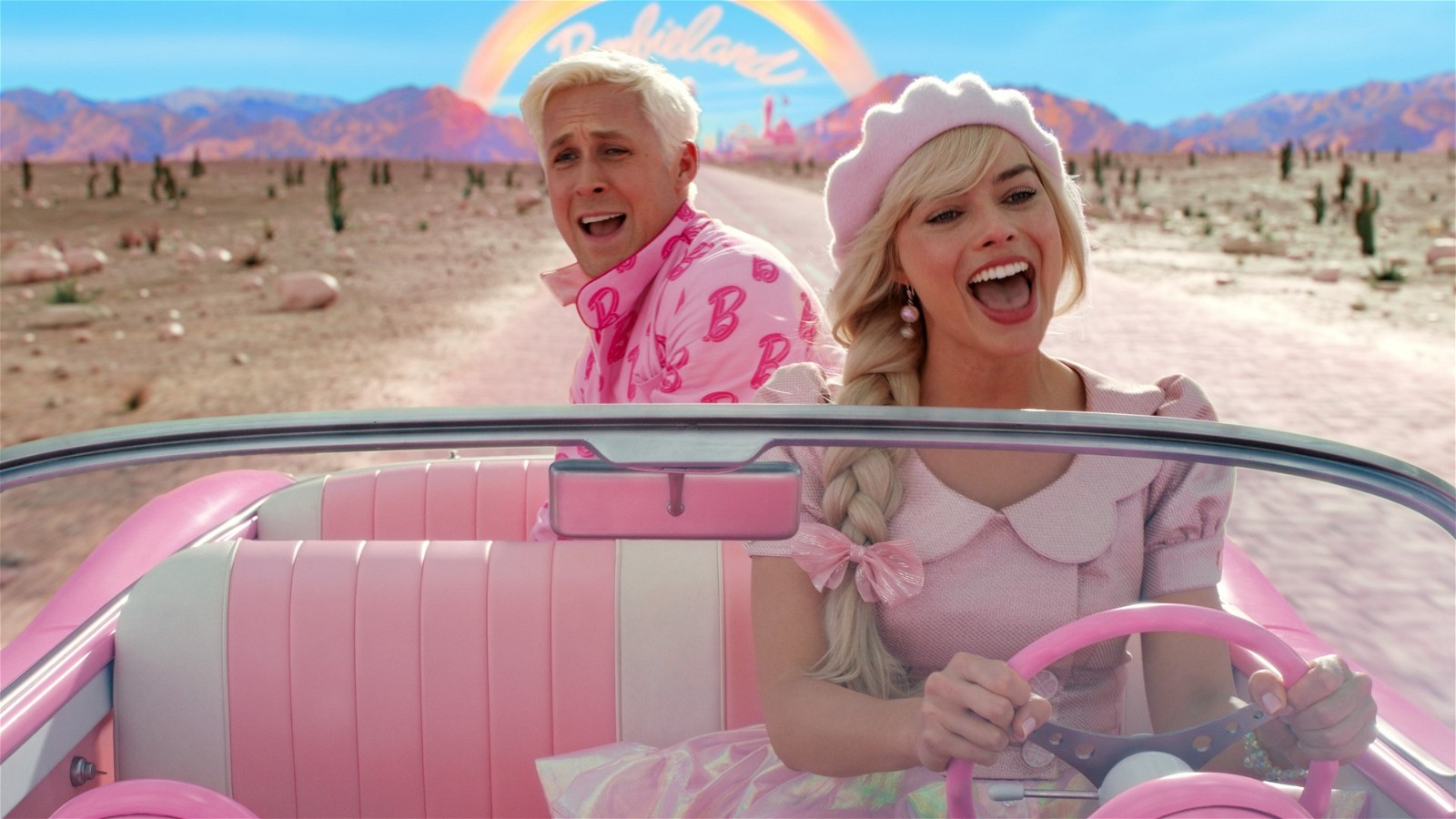 Margot Robbie and Ryan Gosling in Barbie (2023).