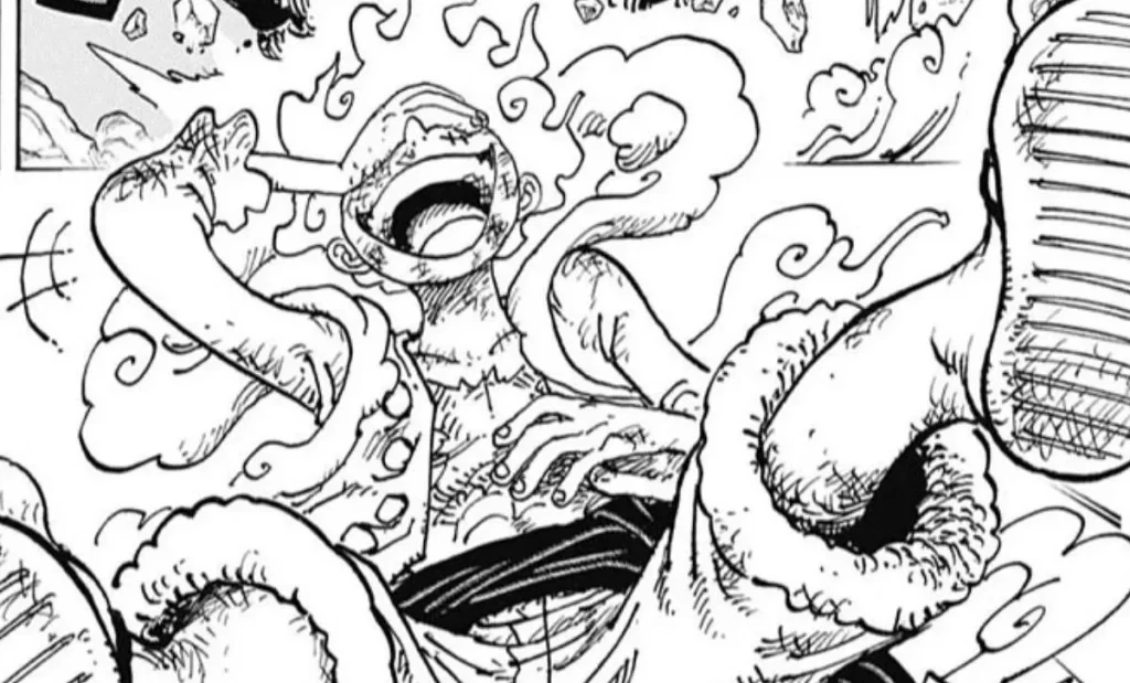 Luffy in his Gear 5 form in the One Piece manga