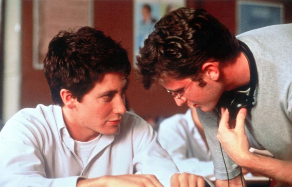 Jake Gyllenhaal and Richard Kelly from the sets of Donnie Darko (2001)