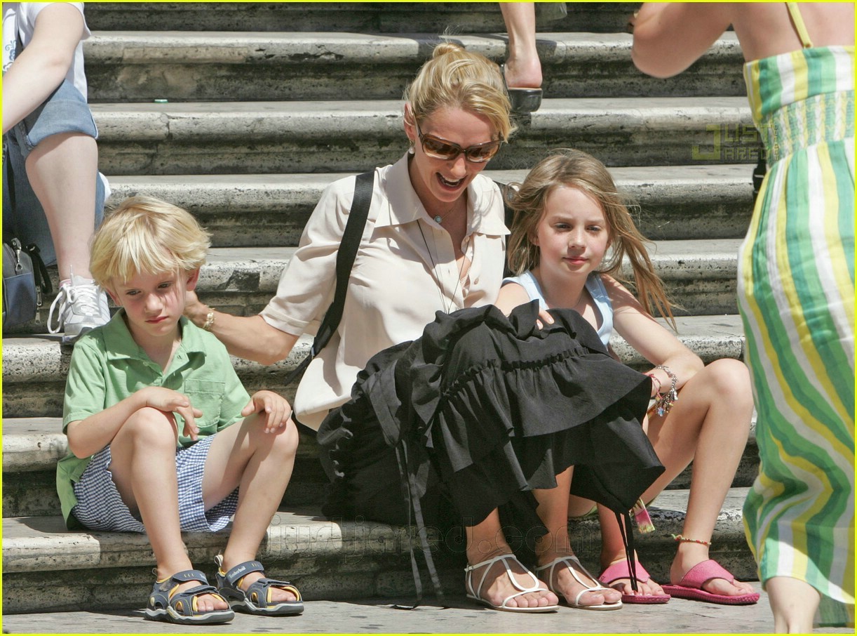 Uma Thurman with her two children