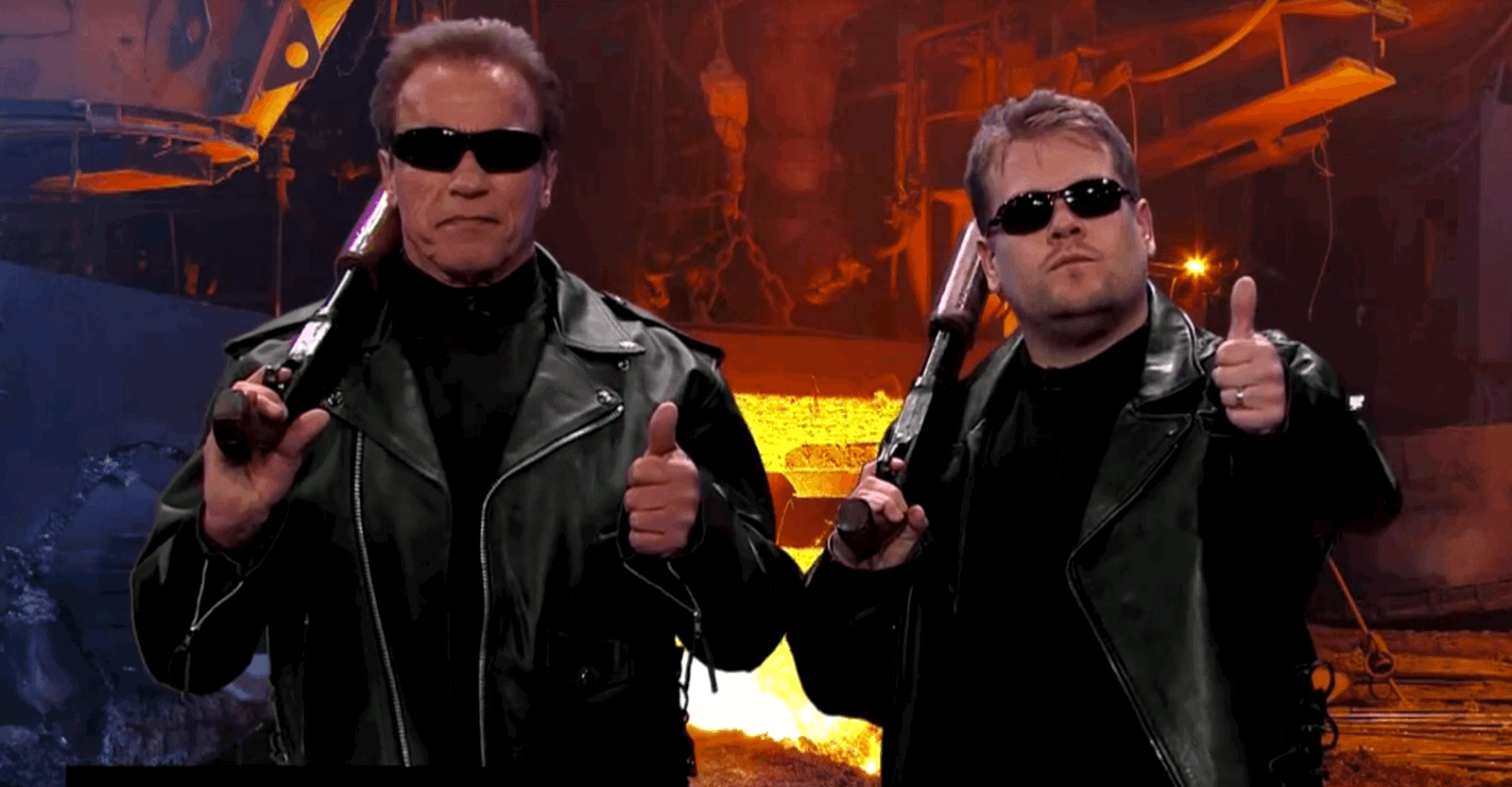 Arnold Schwarzenegger and James Corden