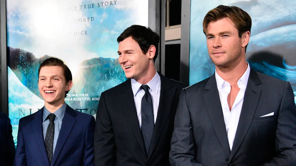 Chris Hemsworth, Benjamin Walker, and Tom Holland at the premiere of In the Heart of the Sea