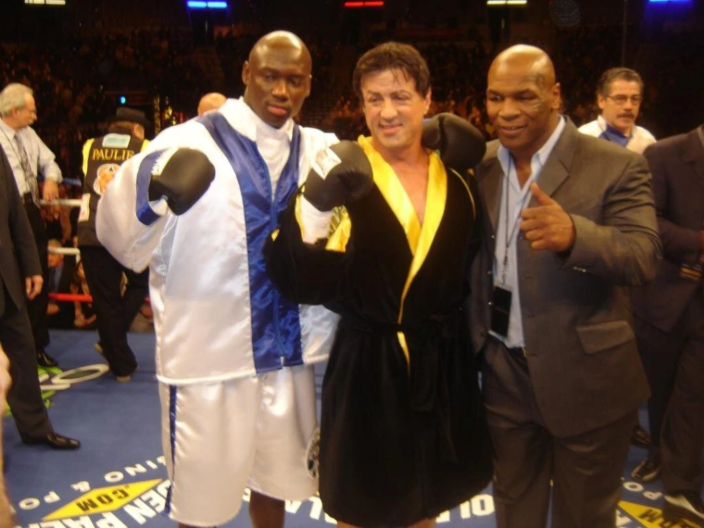Antonio Tarver, Sylvester Stallone, and Mike Tyson on the set of Rocky 6