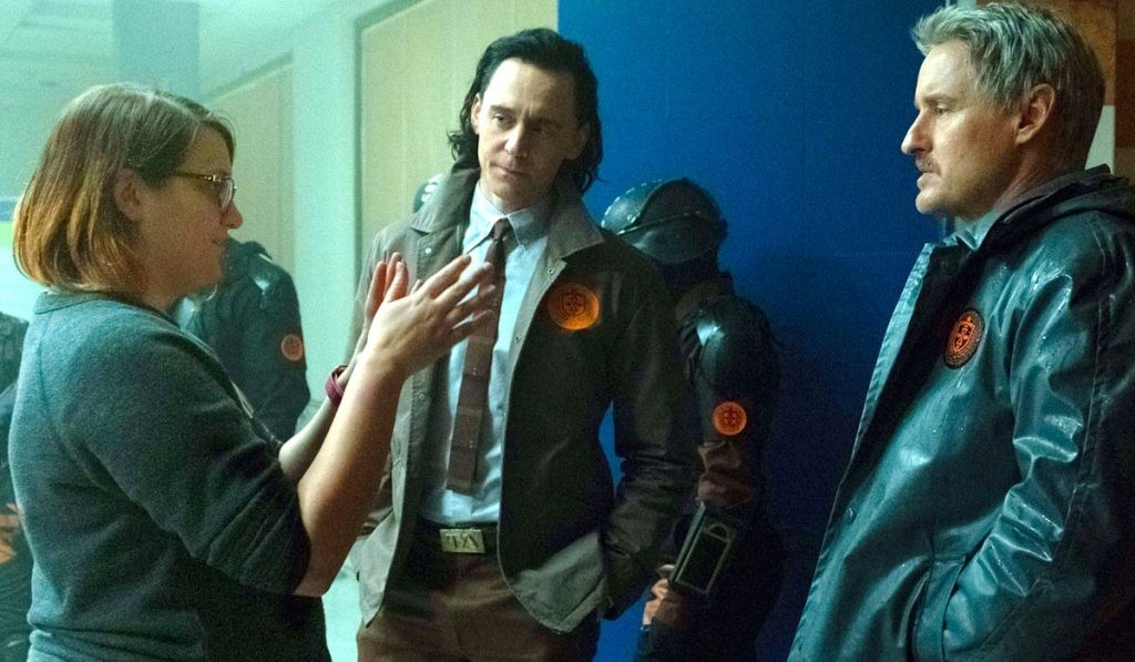 Kate Herron, Tom Hiddleston, and Owen Wilson on the sets of Loki
