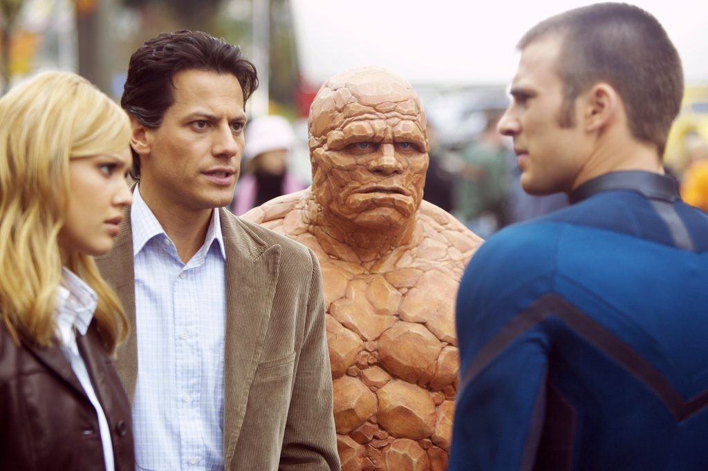 Sue (Jessica Alba), Reed (Ioan Gruffudd), Ben (Michael Chiklis), and Johnny (Chris Evans) in Fantastic Four 