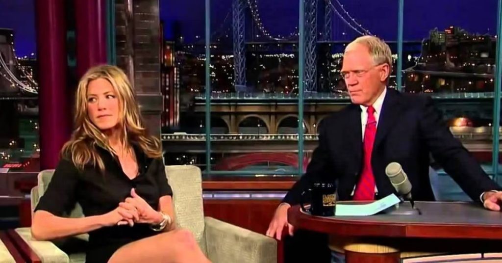 Jennifer Aniston appears on the David Letterman show