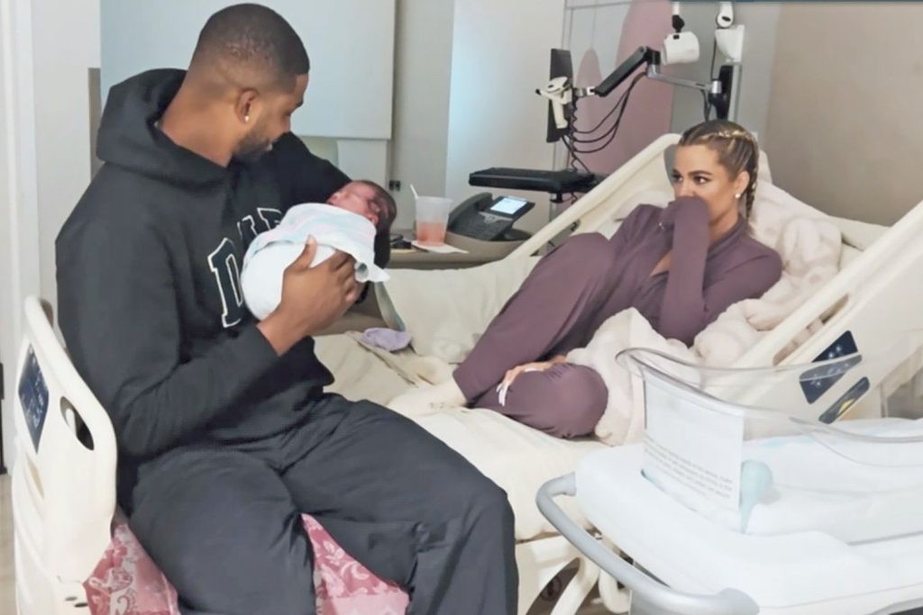 Khloe Kardashian and Tristan Thompson with their child