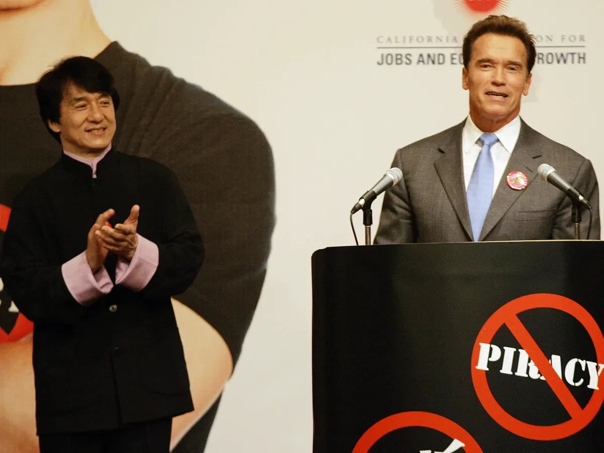 Schwarzenegger and Chan for the anti-piracy campaign