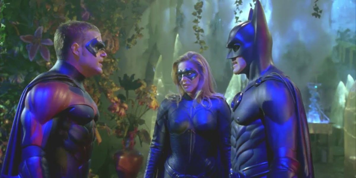 Alicia Silverstone as Batgirl along with George Clooney and Chris O'Donnell in a still from Batman & Robin