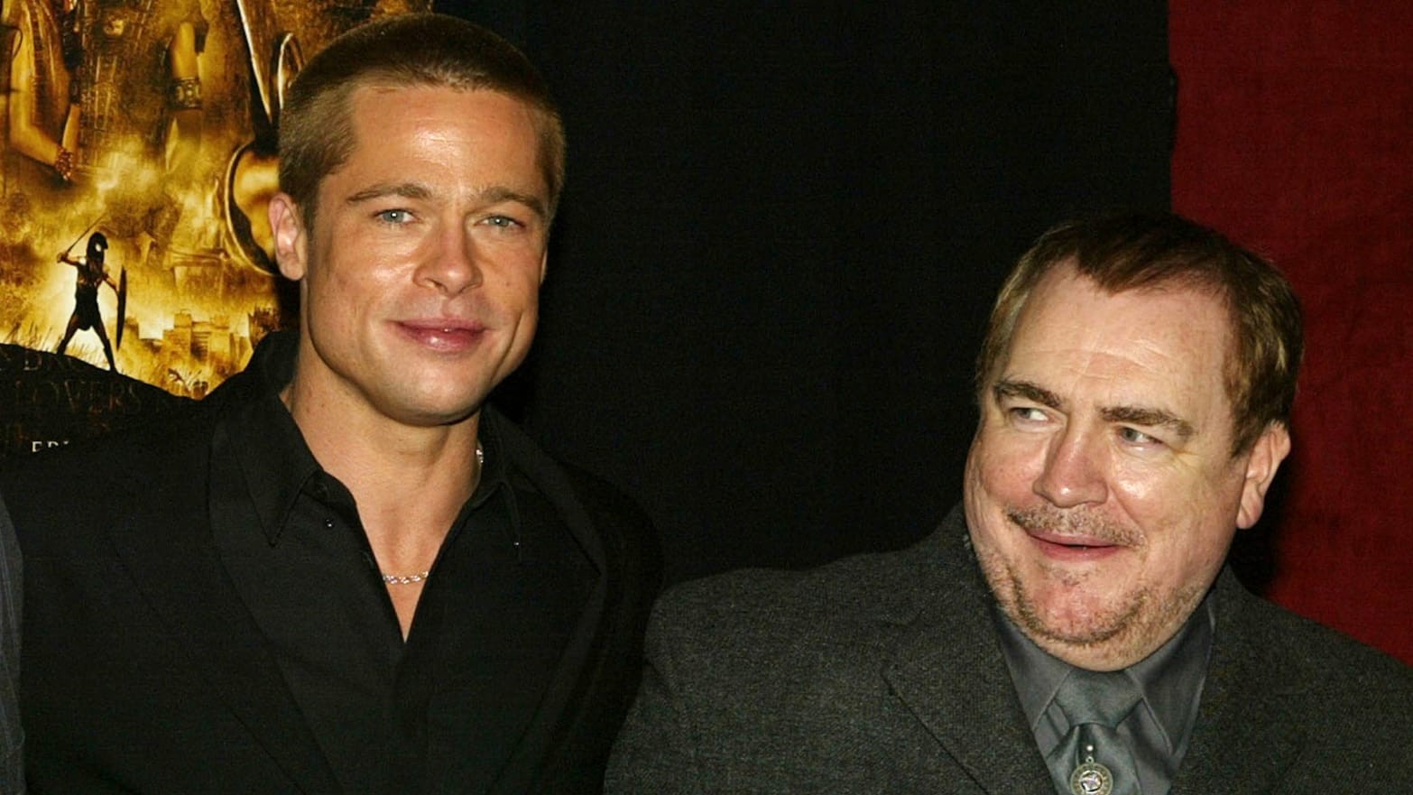Brad Pitt and Brian Cox at a Troy event
