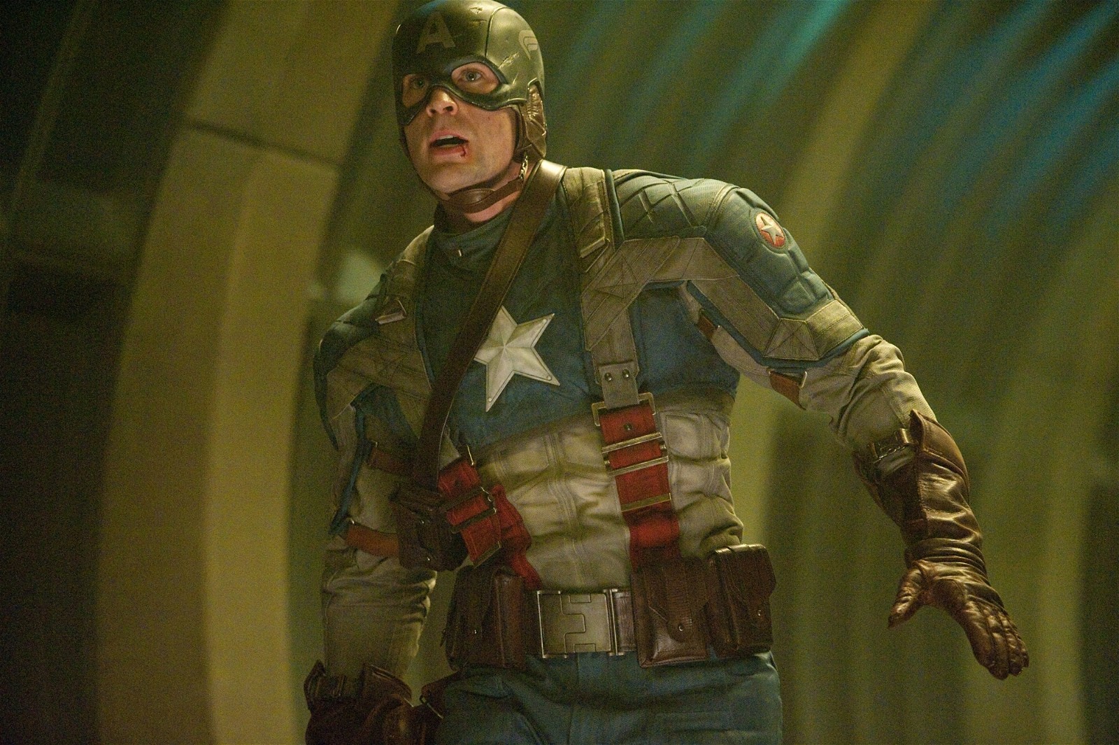 Chris Evans as Steve Rogers in a still from Captain America: The First Avenger 