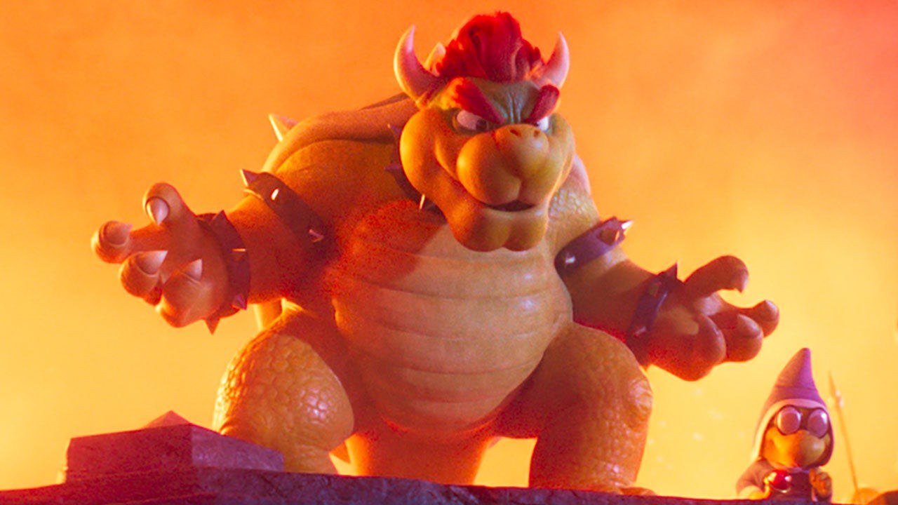 Jack Black voicing Bowser in a still from The Super Mario Bros Movie
