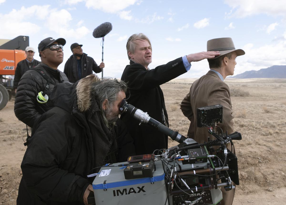 Christopher Nolan on the sets of Oppenheimer