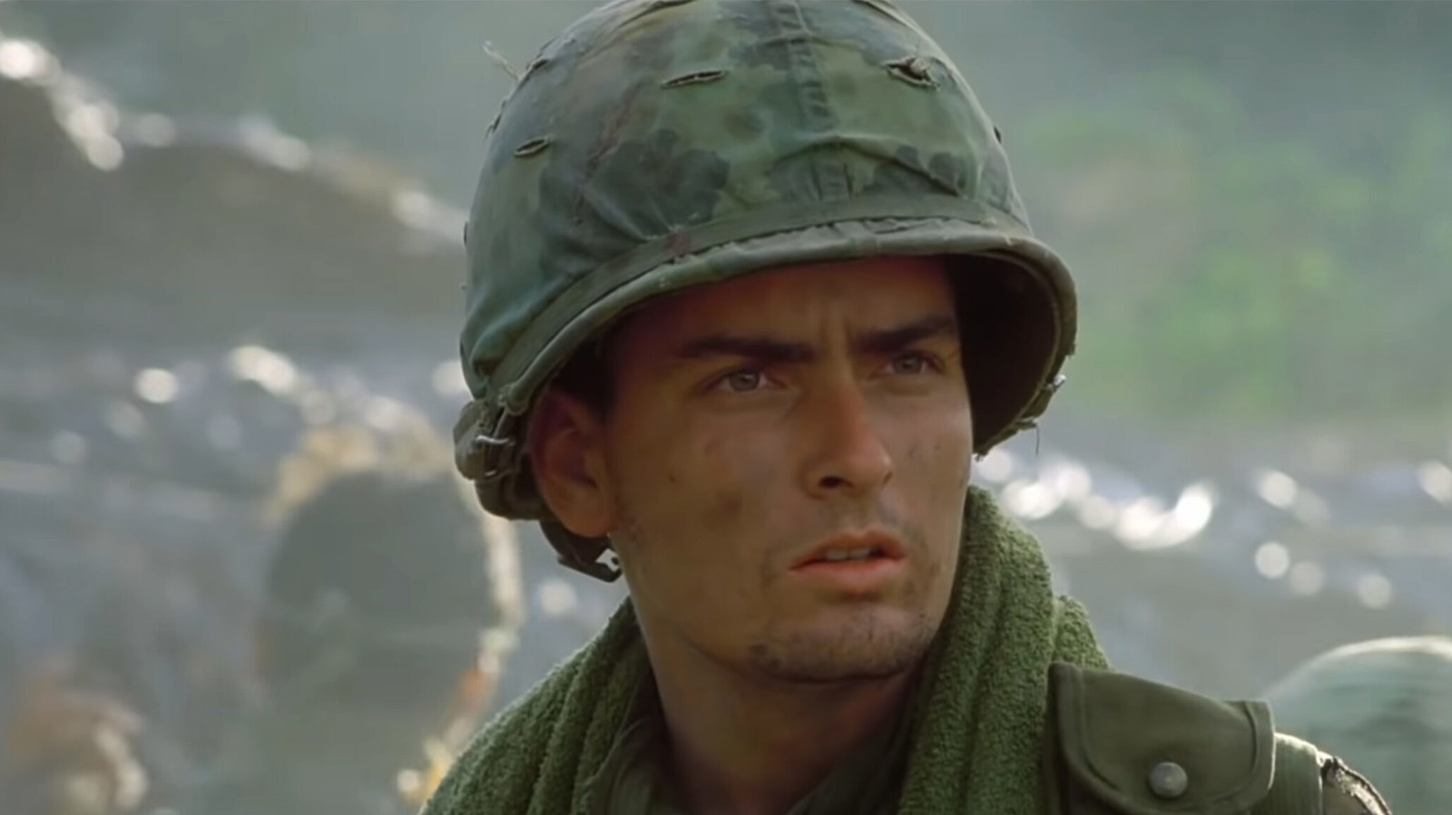 Charlie Sheen in a still from Platoon 