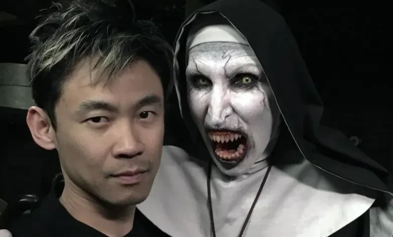 James Wan with Bonnie Aarons' Valak