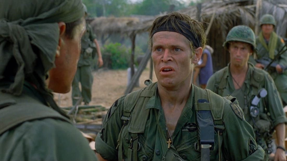 Willem Dafoe in a still from Platoon 