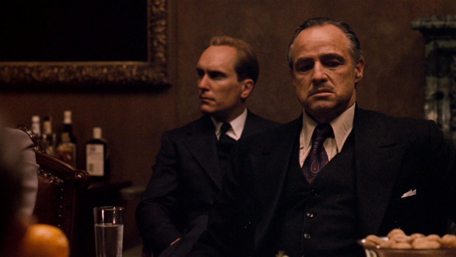 Robert Duvall with Marlon Brando in a scene from The Godfather