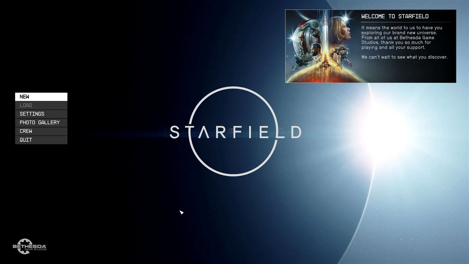 A Screengrab of Starfield's Menu Screen