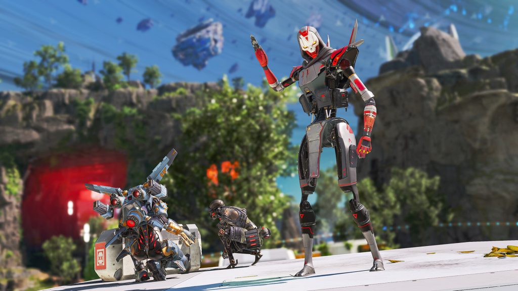 The image shows players looting in Apex Legends