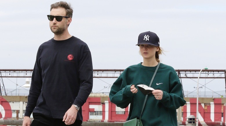 Jennifer Lawrence is seen out for a walk by the Hudson river with her husband Cooke Maroney on May 24, 2021 in New York City, New York. (Photo by MEGA/GC Images) 