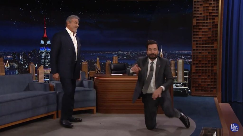 Sylvester Stallone and Jimmy Fallon in The Tonight Show