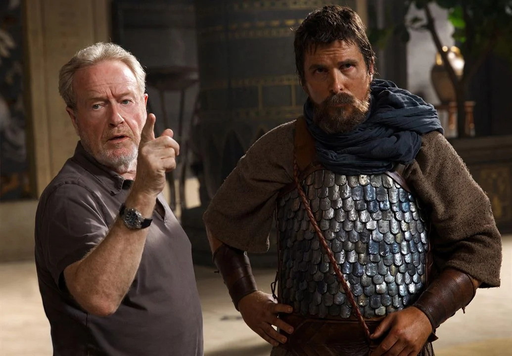 Ridley Scott directing Christian Bale in Exodus: Gods and Kings