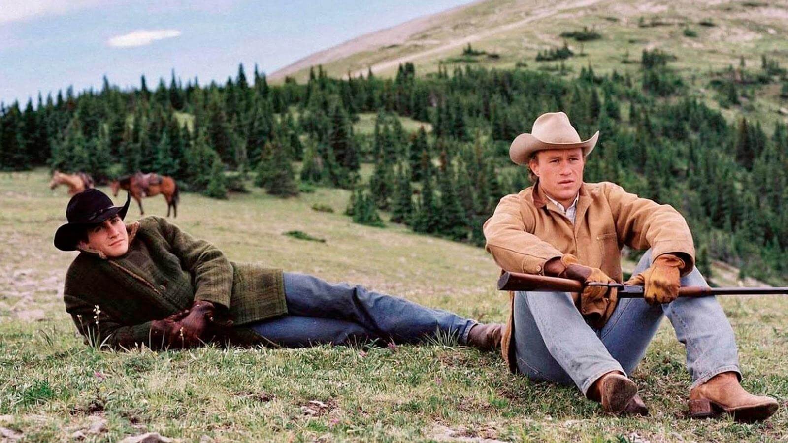 Heath Ledger with Jake Gyllenhaal in a still from Brokeback Mountain (2005)