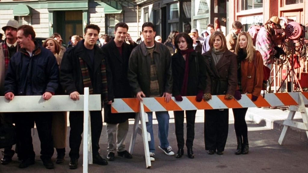 The cast in a still from The One After The Super Bowl episode in Friends