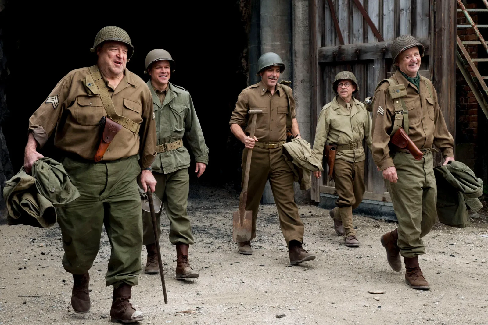 John Goodman, Matt Damon, George Clooney, and Bill Murray from a still in The Monuments Men