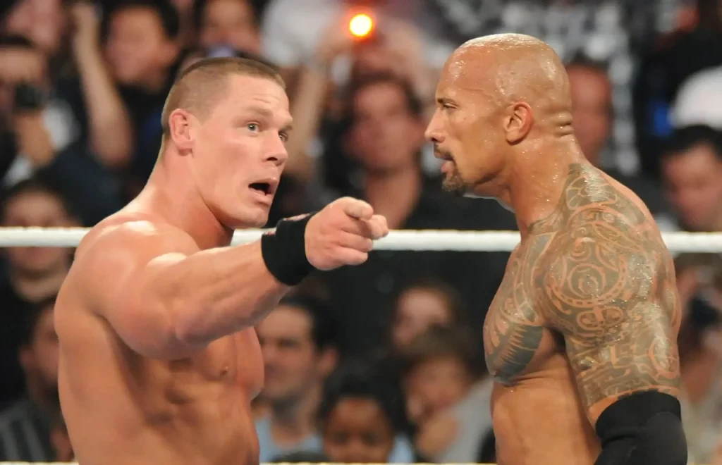 John Cena and Dwayne Johnson in the ring