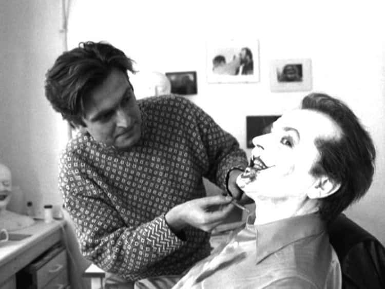 Jack Nicholson getting his makeup done for Joker