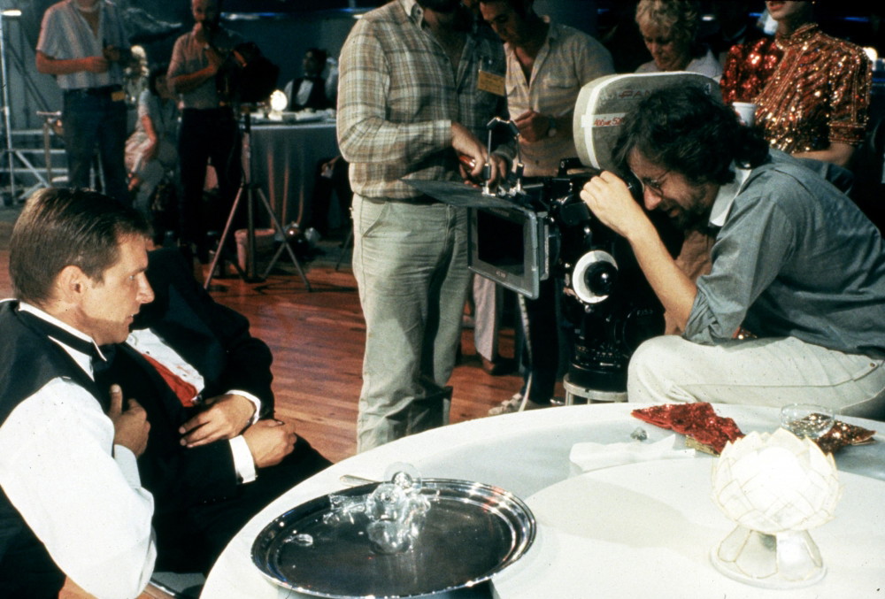 Steven Spielberg on the set of Temple of Doom